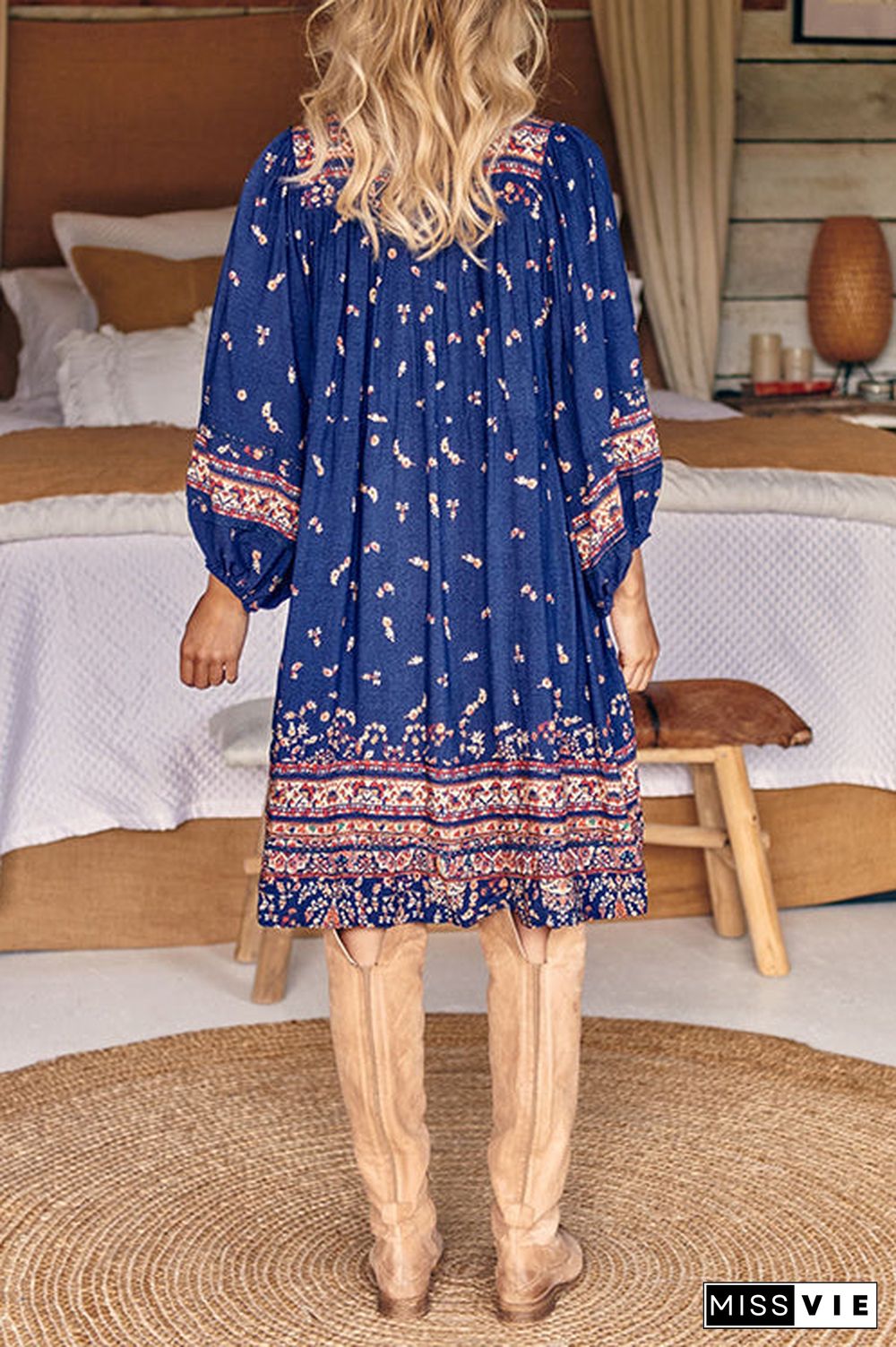 Boho Print Long Sleeve Mini Dress