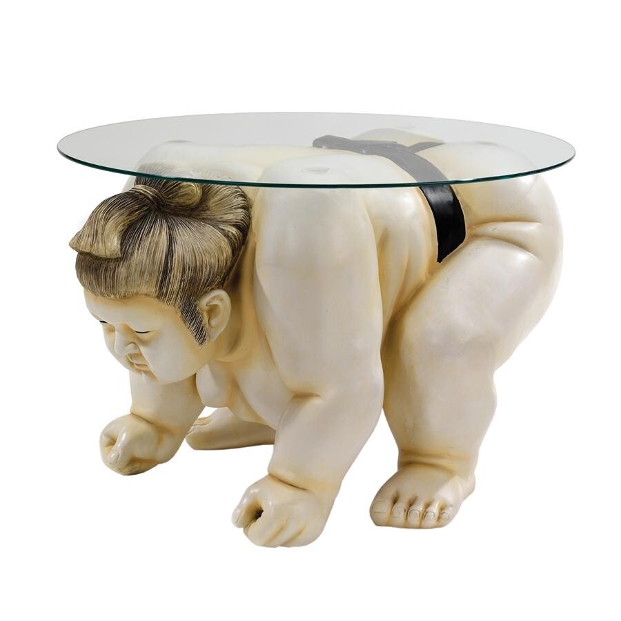 Design Toscano Basho the Sumo Wrestler Sculpture Glass Topped Table   Multi