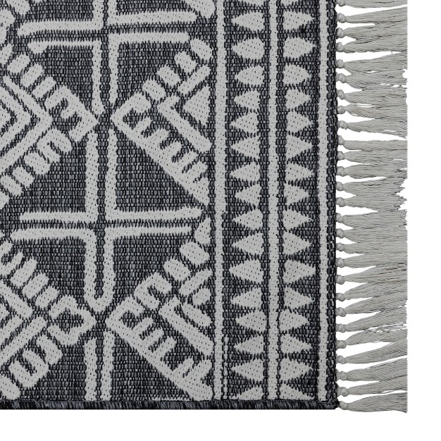 Outdoor Rug Tasseled Charcoal