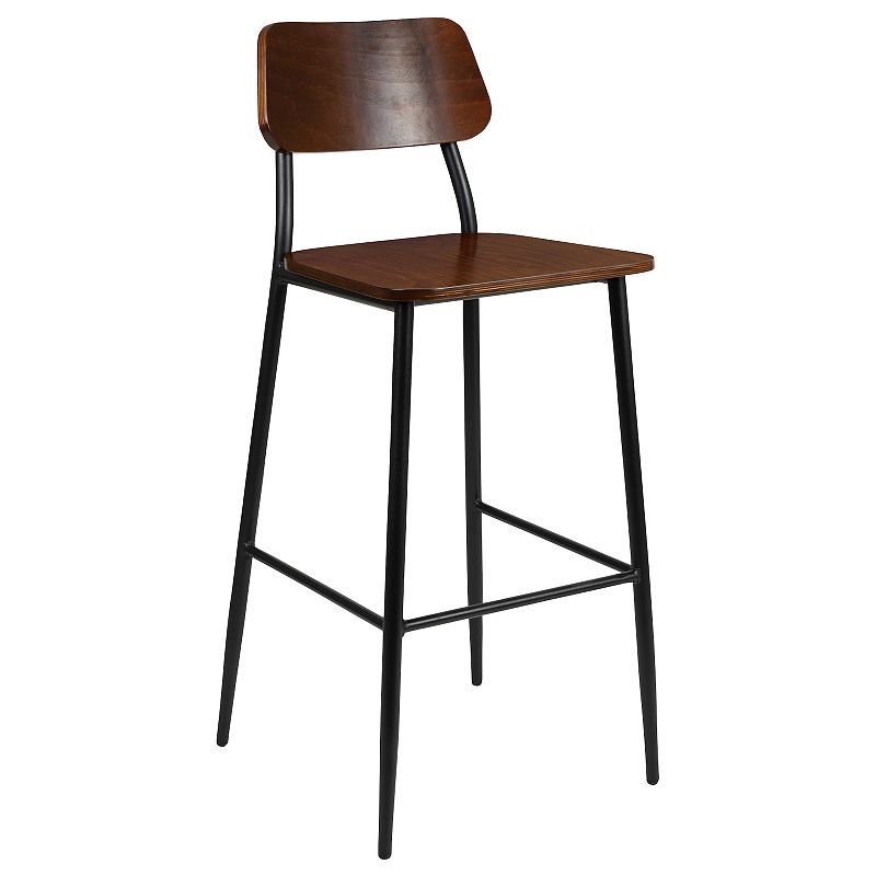 Merrick Lane Copenhagen Industrial Bar and Kitchen Stool with Gunmetal Steel Frame and Wood Seat