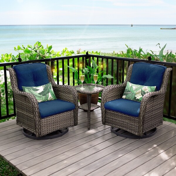 Cozywor 3Piece Wicker Patio Swivel Outdoor Rocking Chair Set