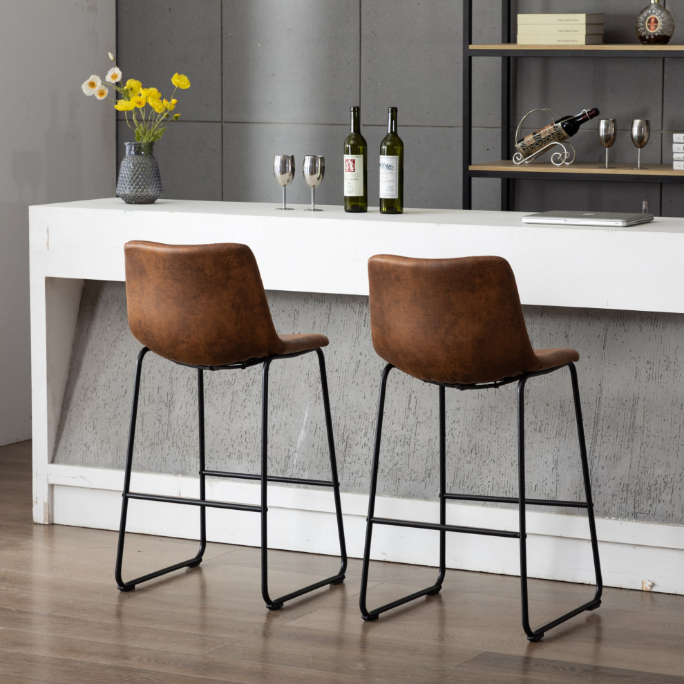 Home Beyond Synthetic Leather Dining Chairs Armless  Set of 2   Industrial   Dining Chairs   by Home Beyond  Houzz