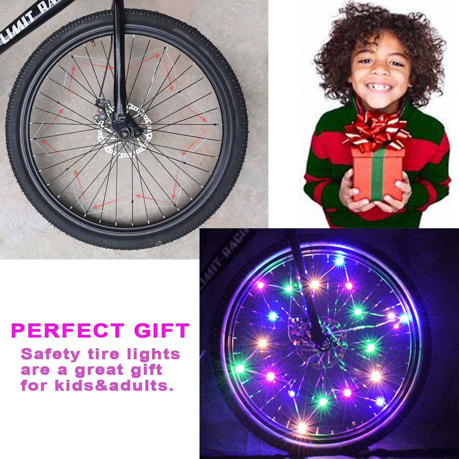 Musment Bike Wheel Lights，LED Bike Wheel Lights， Bike Lights Bright Waterproof Cycling Tire Light for Kid， Teens， Adults， Easy Install and Fits Most Bikes， Not Affect Riding