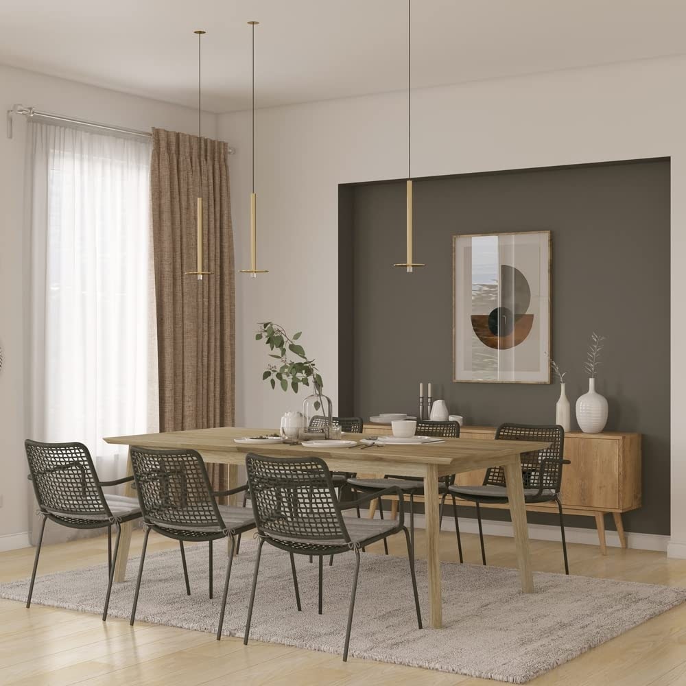 Midtown Concept Oak Candes Indoor Dining Room Set Beige Kitchen Table with Dark Grey Dining Chairs