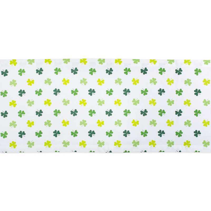 72 White and Green Shamrock Printed Rectangular Table Runner