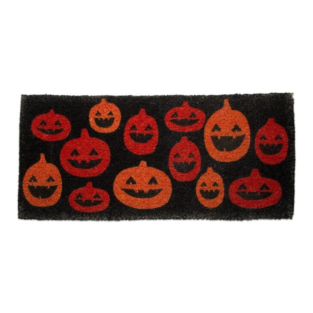 Pumpkin Estate Rectangle Indoor And Outdoor Coir Door Welcome Mat Orange Pumpkins On Black Background