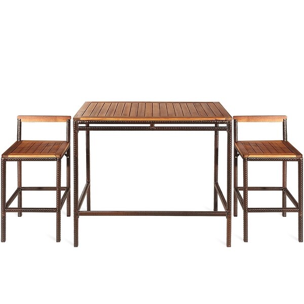 Gymax 3PCS Patio Bar Set Dining Set Outdoor Furniture Set w/ Wooden