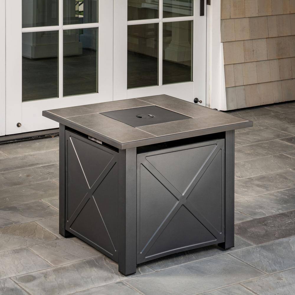 Hanover Naples 40000 BTU Tile-Top Gas Fire Pit Table with Burner Cover and Fire Glass NAPLES1PCFP