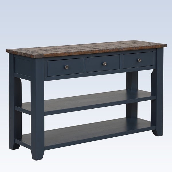 Modern Solid Pine Wood Top Console Table with Drawers and Shelves