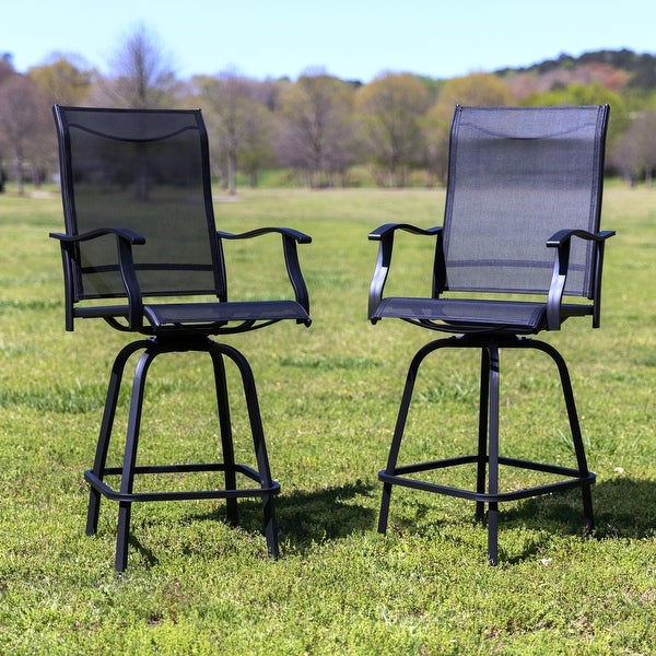 All Weather Outdoor Black Galvanized Steel Swivel Bar Stools