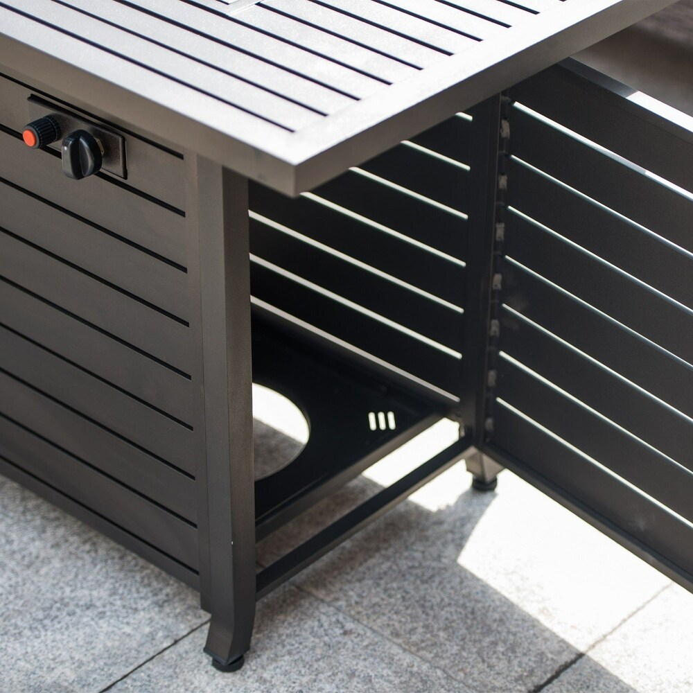 Rectangular Steel Outdoor Fire Pit Table with Control Panels