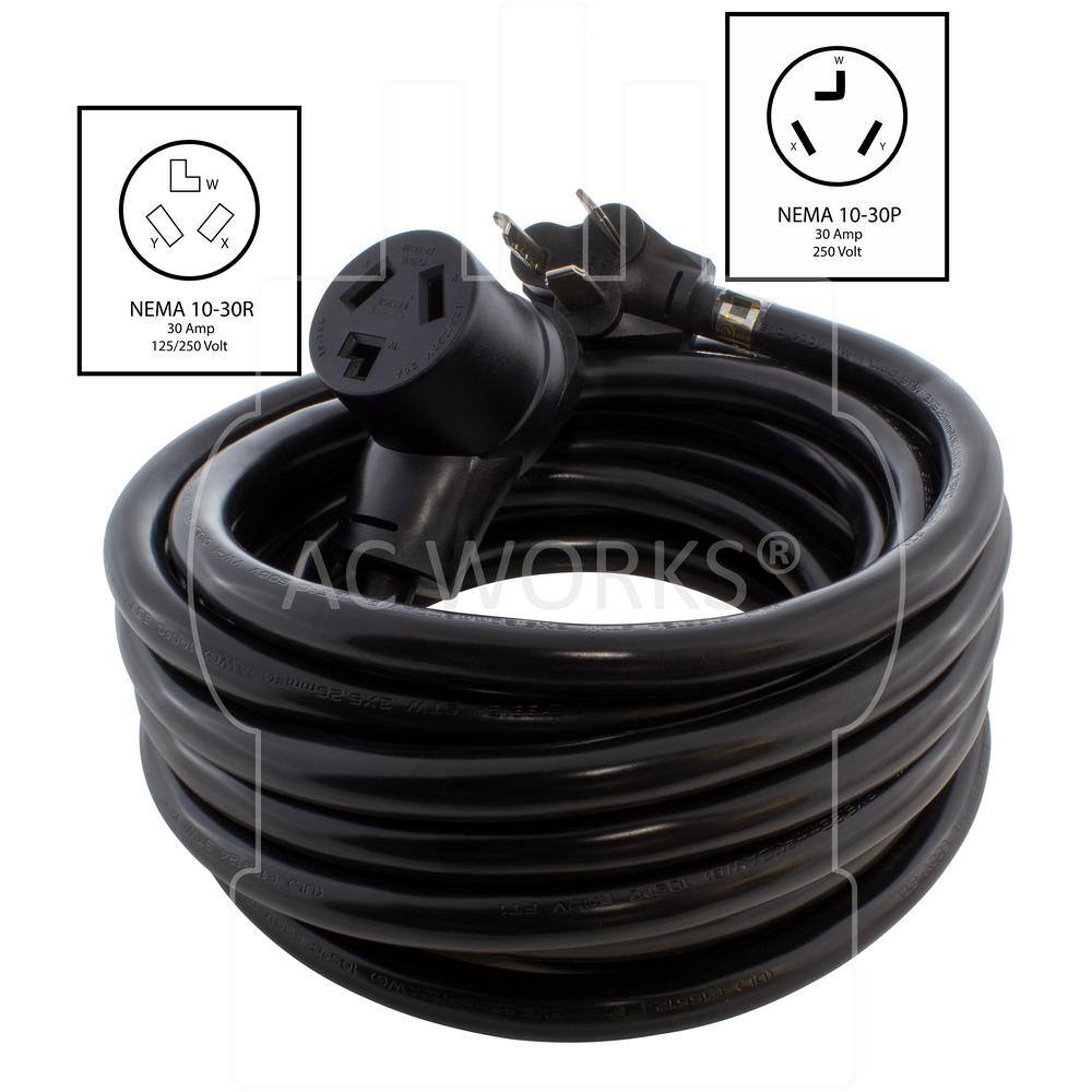 AC WORKS 25 ft. STW 103 30 Amp 3-Prong Dryer Heavy Duty Thick Extension Cord 1030PR-025