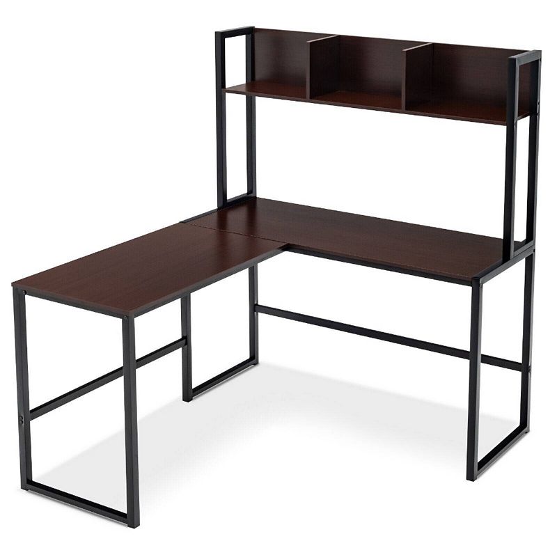 Reversible L-shaped Corner Desk With Storage Bookshelf