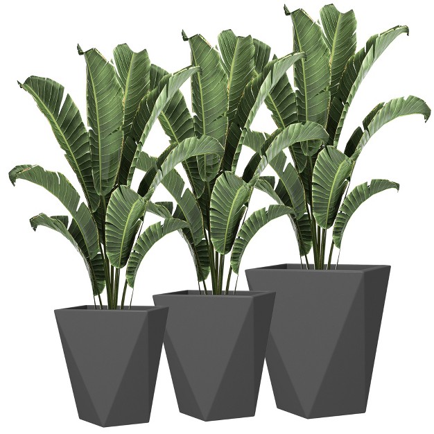 Outsunny Tall Planters Set Of 3 Mgo Indoor Outdoor Planters With Drainage Holes Stackable Flower Pots For Garden Patio Balcony Front Door