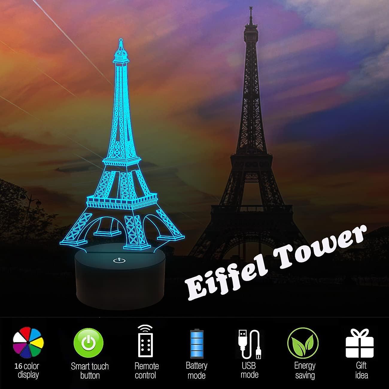 Eiffel Tower Night Light 3d Illusion Lamp Visual Bedroom Decoration Led Lamp With Remote Control 16 Changing Colors Paris Fashion Style Acrylic Gifts