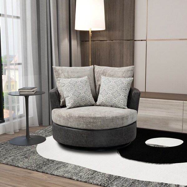 42.2W Swivel Accent Barrel Chair With 4 Pillows， Removable Seat Cushion and Backrest， Chenille Fabric Round Sofa