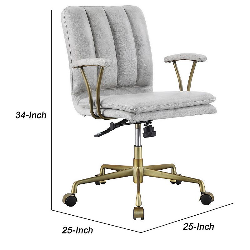 Adjustable Leatherette Swivel Office Chair with 5 Star Base， Gray and Gold