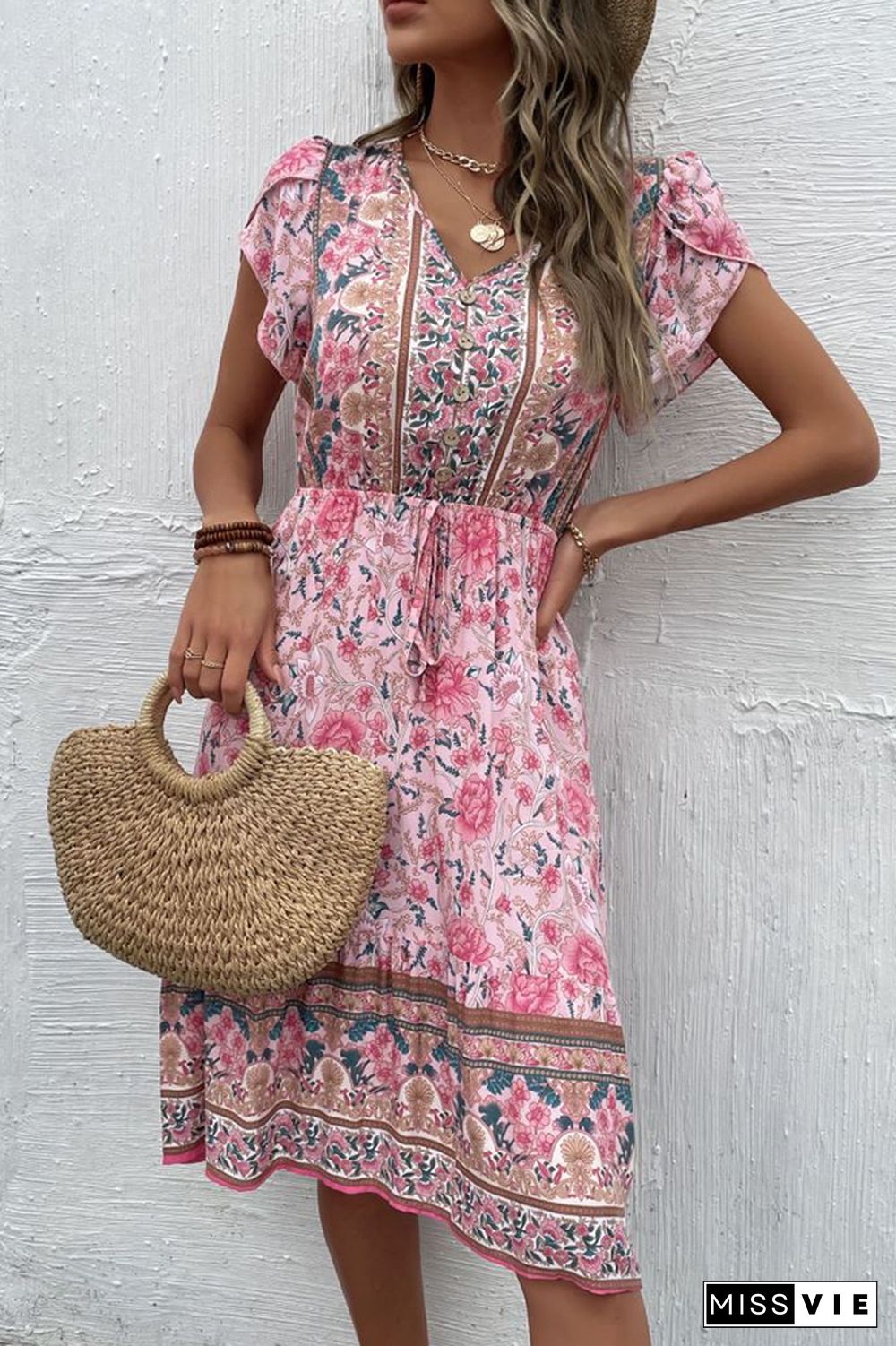 Bohemian Floral Print Dress Wholesale