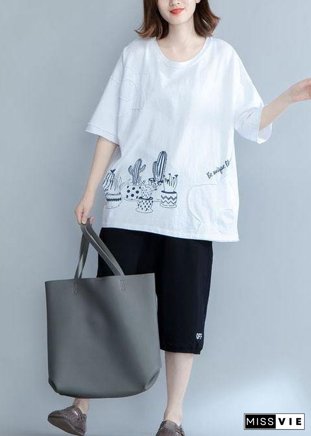 Organic prints cotton Long Shirts Work Outfits white blouses summer