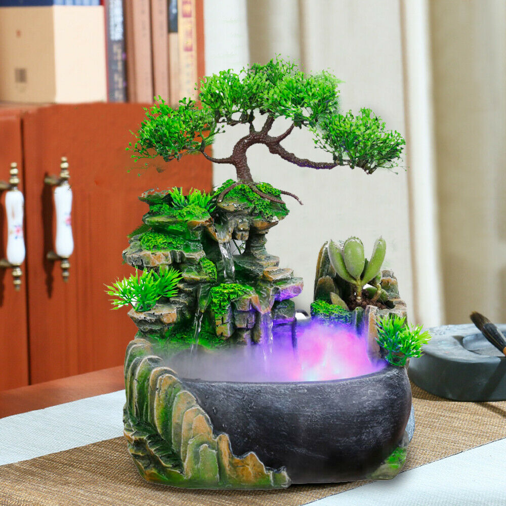 Oukaning LED Rockery Fountain Waterfall Bonsai Decoration Office Living Room