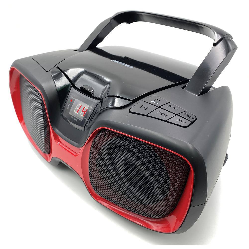 SYLVANIA Bluetooth Portable CD AMFM Radio Boombox in Red SRCD1037BT-BLACKRED