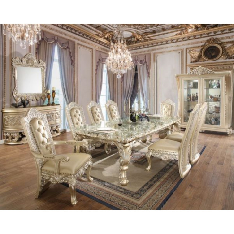 Dn00469 Arm Chair  Set of 2  Pu and Champagne Silver Finish  Vatican   Victorian   Dining Chairs   by VirVentures  Houzz