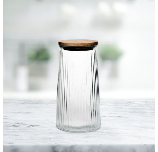 Amici Home Hawthorn Glass Canister Airtight Storage Jar Ribbed Glass With Acacia Lid