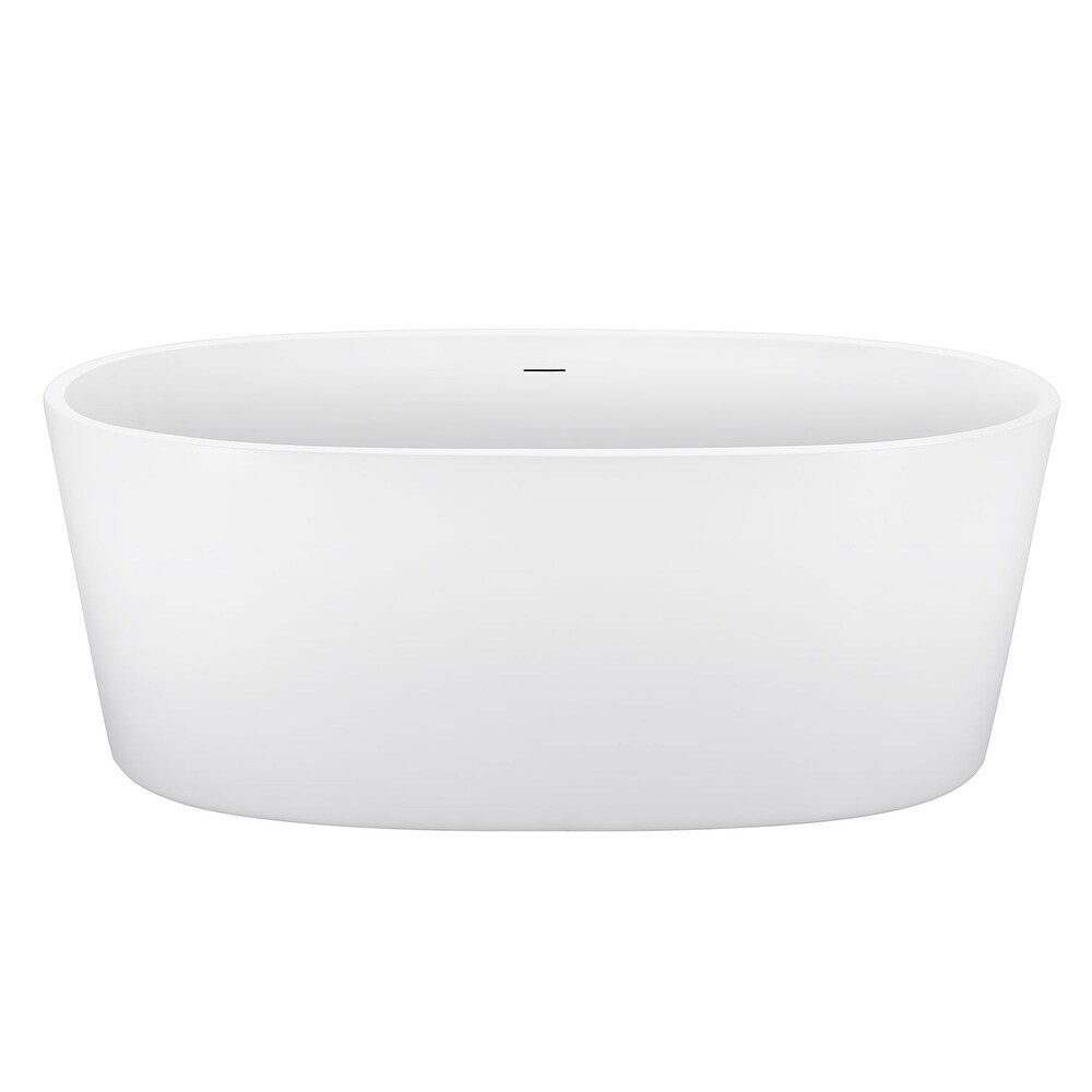 63 Inch Acrylic Freestanding Soaking Bathtub in White with Overflow and Drain