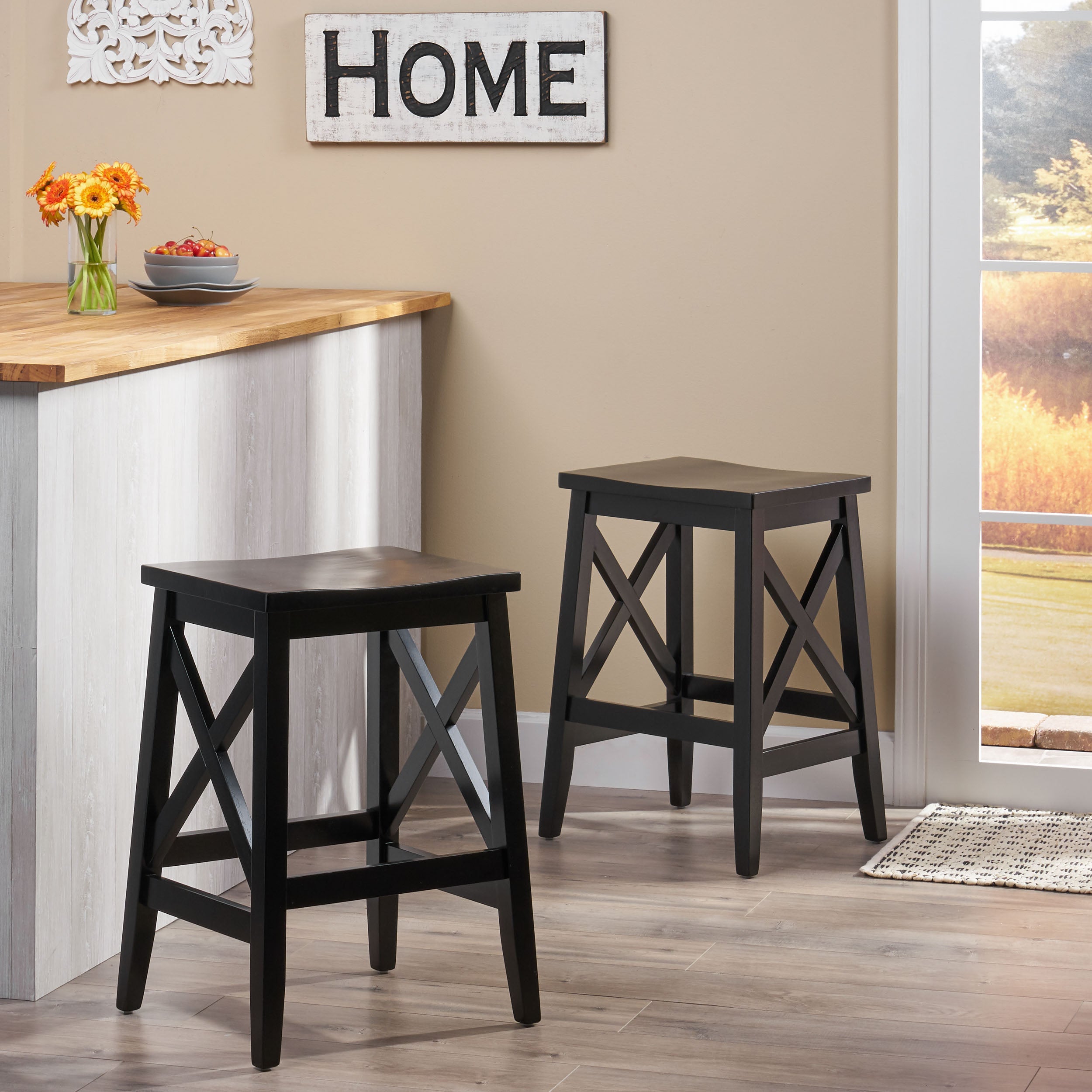 Candice Contemporary Farmhouse Wooden Barstools (Set of 2)