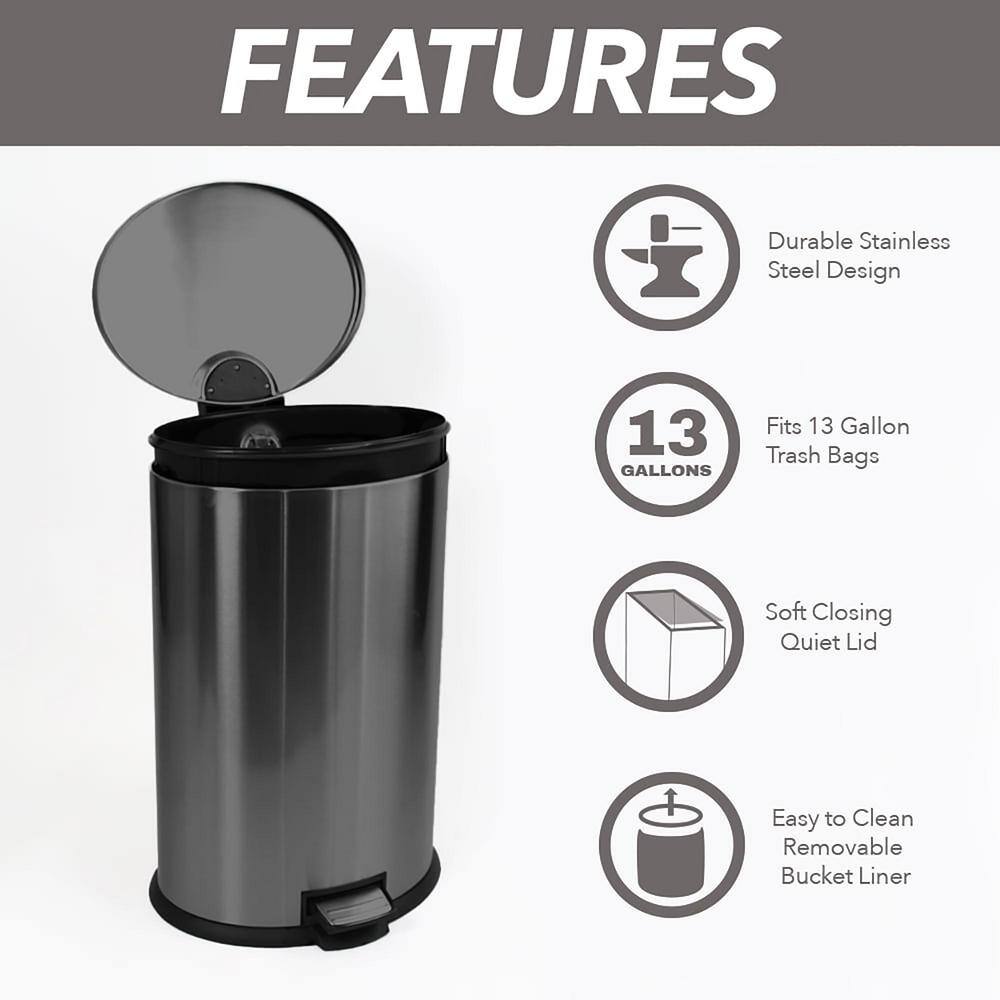 10.5 Gal. Stainless Steel Black Step Trash Can TG-B55H-30