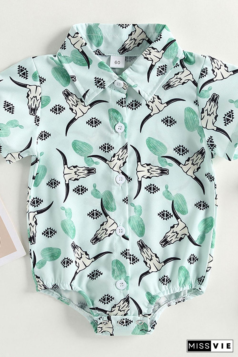 Western Style Cactus Print Button Up Shirt Romper