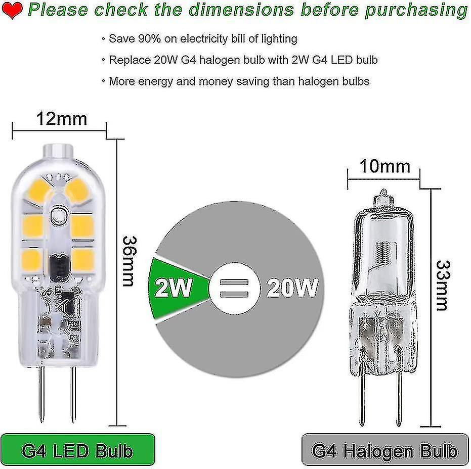 G4 Led Cooker Hood Bulb 12v 2w Cool White 6000k， 200lm， Bi-pin G4 Halogen Equivalent， Led G4 Lamp 12