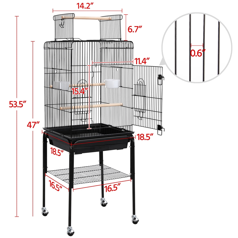 Yaheetech 47inch Metal Bird Cage w/Detachable Rolling Stand for Cockatiel Canary， Black