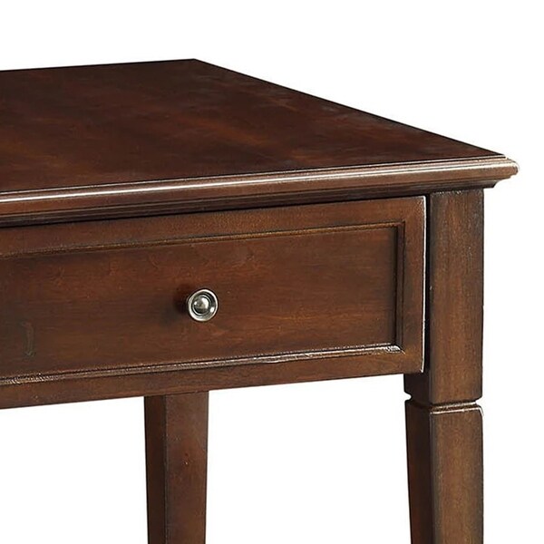 Wooden End Table with One Drawer and One Shelf， Walnut Brown