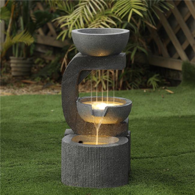 Luxen Home Resin Tiered Pots Outdoor Fountain with LED Light