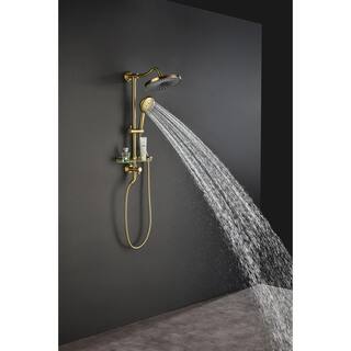 Lukvuzo 4-Spray Multifunction Deluxe Wall Shower System with Adjustable Slide Bar and Soap Dish in Gold HSSA08FS001