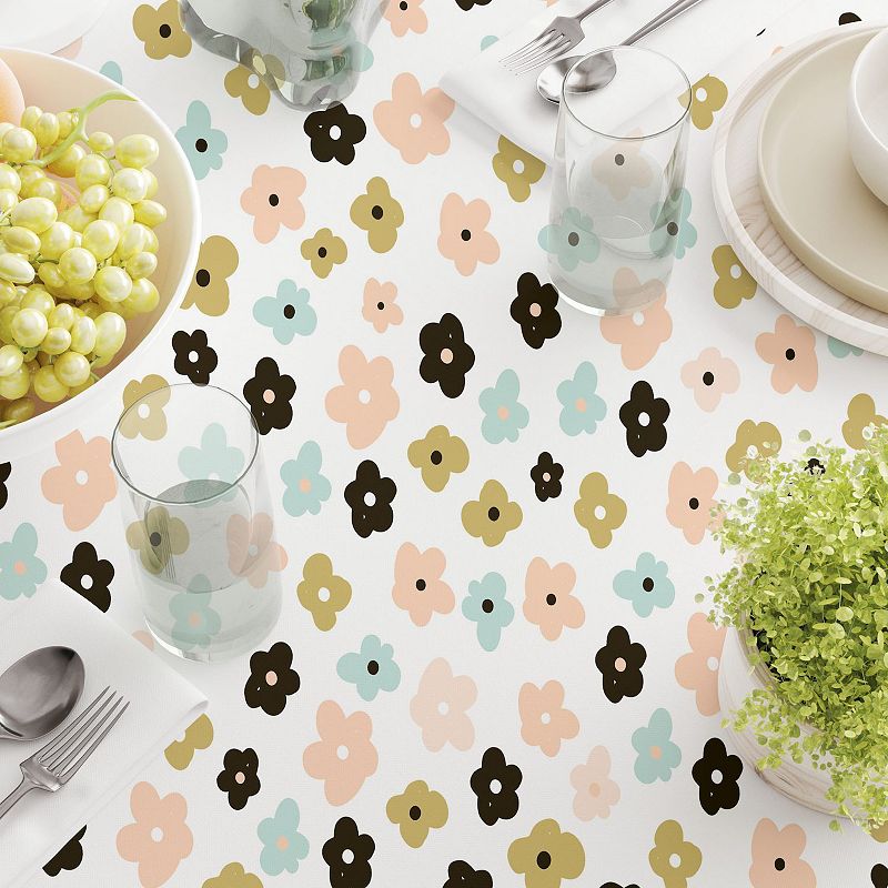 Square Tablecloth， 100% Polyester， 54x54， Cartoon Flowers