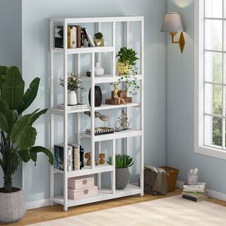 Tribesigns Earlimart 78.7 in. White Wood 7-Shelf Etagere Bookcase with Open Back ZHD-U0021