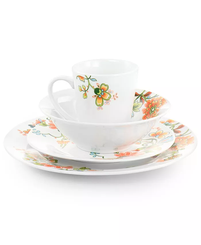 Elama Floral Zoe 16 Piece Round Porcelain Dinnerware Set Service for 4