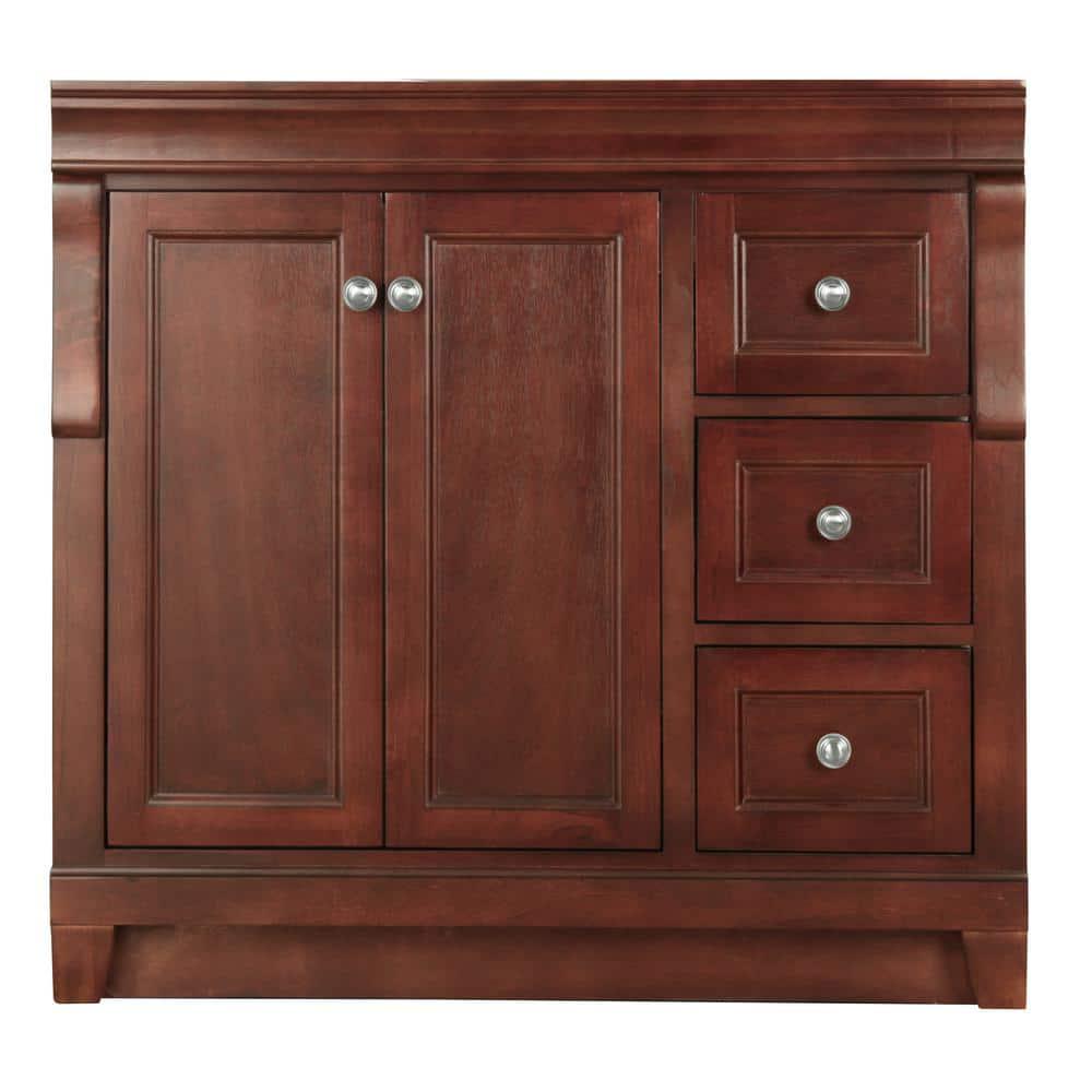 Home Decorators Collection Naples 36 in W Bath Vanity Cabinet Only in Tobacco with Right Hand Drawers