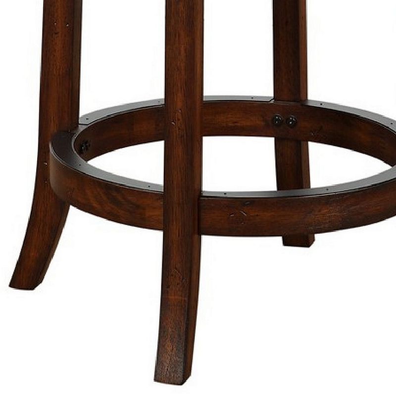 Mia 24 Inch Swivel Counter Stool， Crossed Metal Back， Sedge Seat， Brown