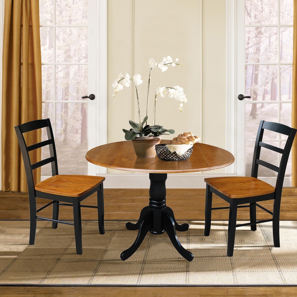 42 inch Dual Drop leaf Pedestal 3 piece Dining Set