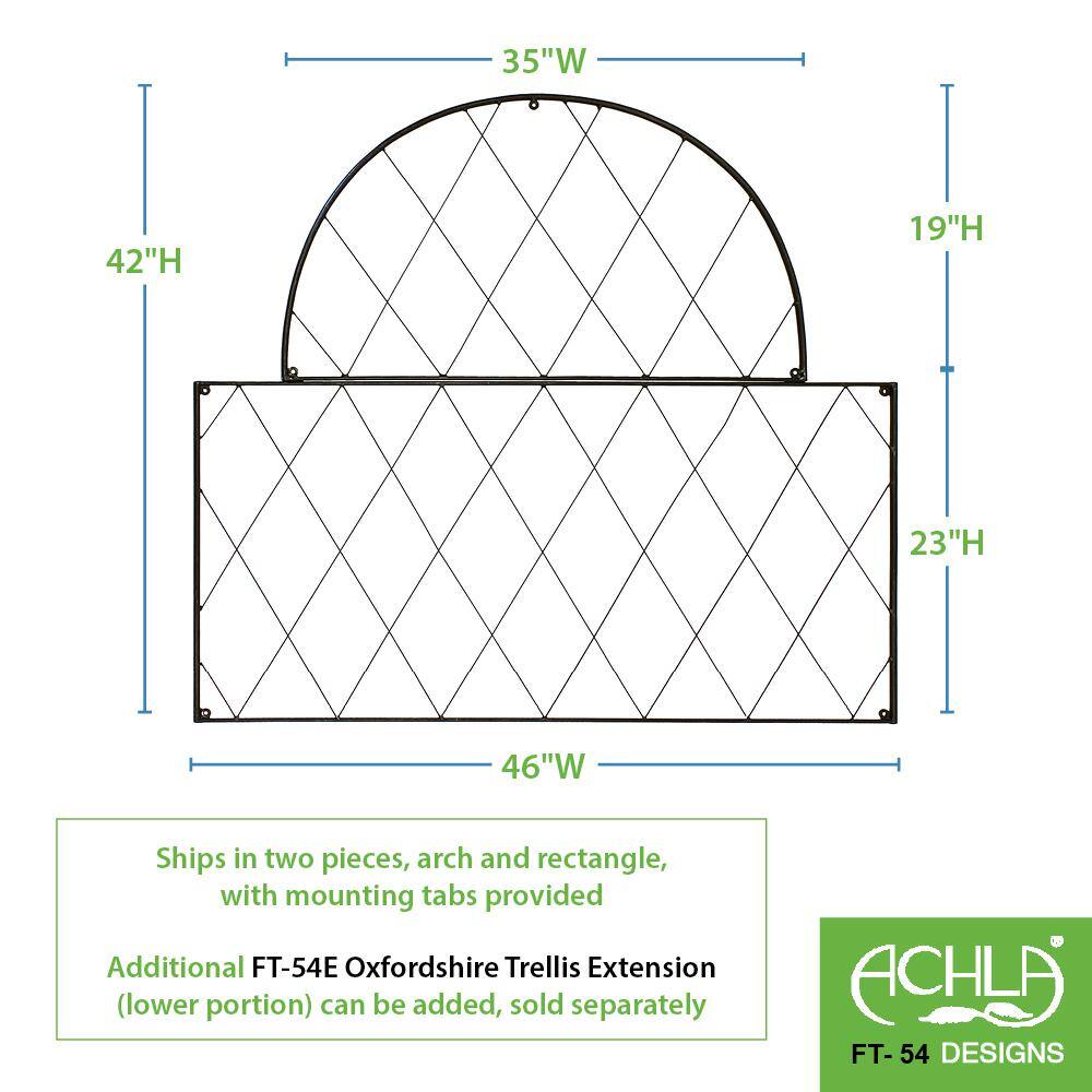 Achla Designs 42 in. H Black Powder Coat Traditional Oxfordshire Decorative Garden Trellis (2-Pieces) FT-54