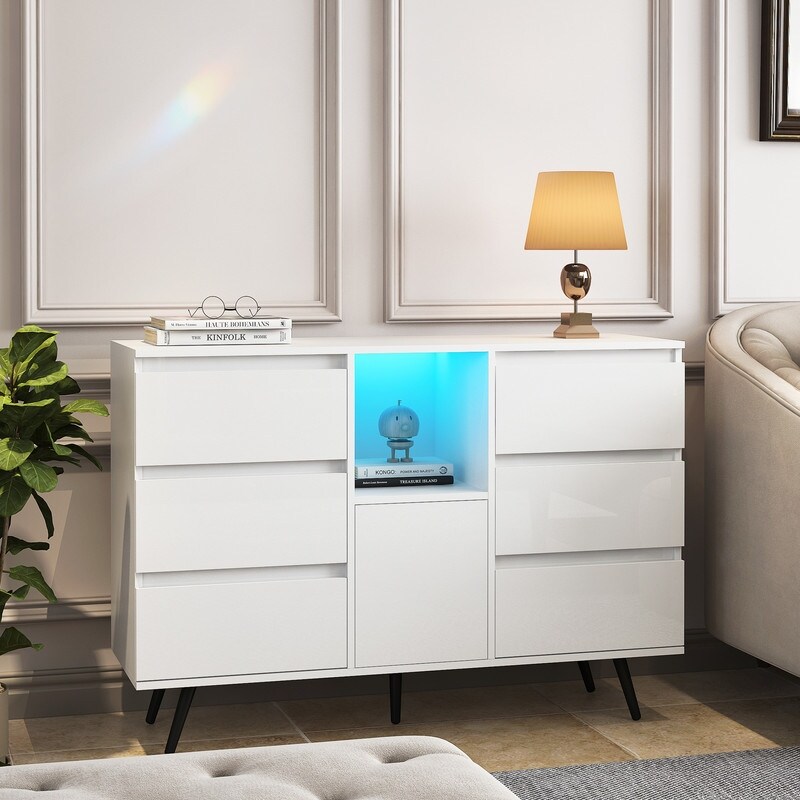 High Gloss Cupboard Buffet Sideboard Storage Cabinet with LED Light