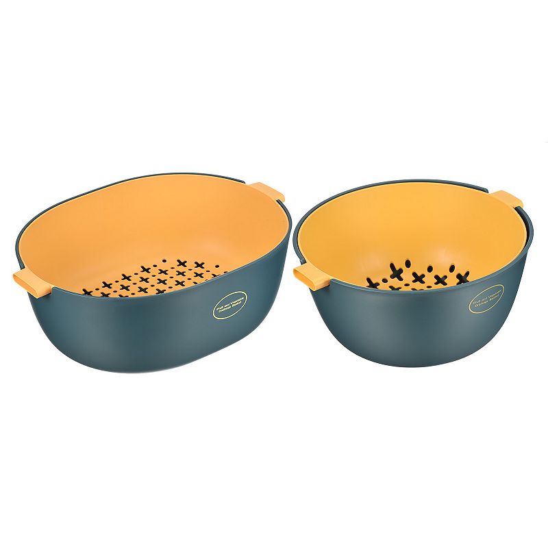 Kitchen Food Strainer Bowl Plastic Double Layered Drain Basket 2PCS