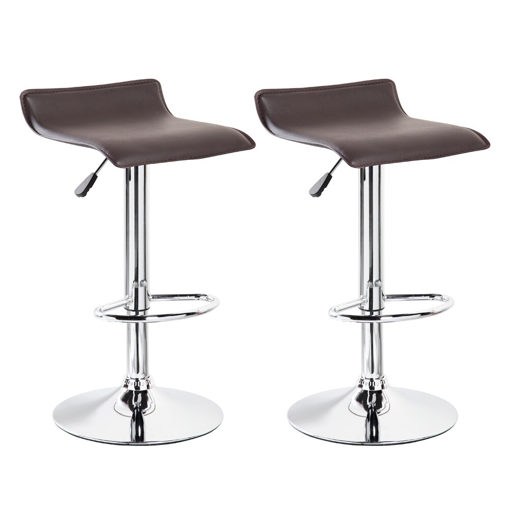 Belleze Set of 2 Swivel Barstools Adjustable Lift Chair， Dark Brown