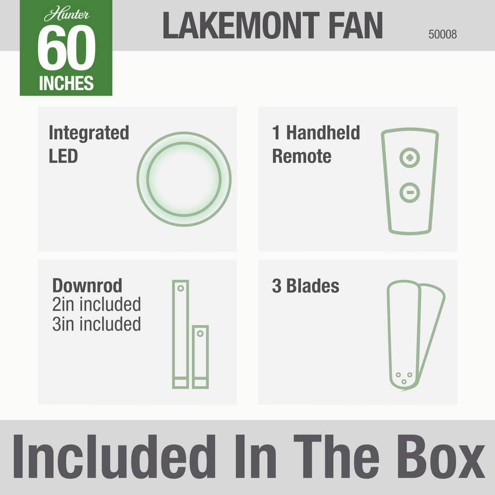 Hunter Lakemont 60 in Integrated LED Indoor Matte Silver Ceiling Fan with Light Kit and Remote Control