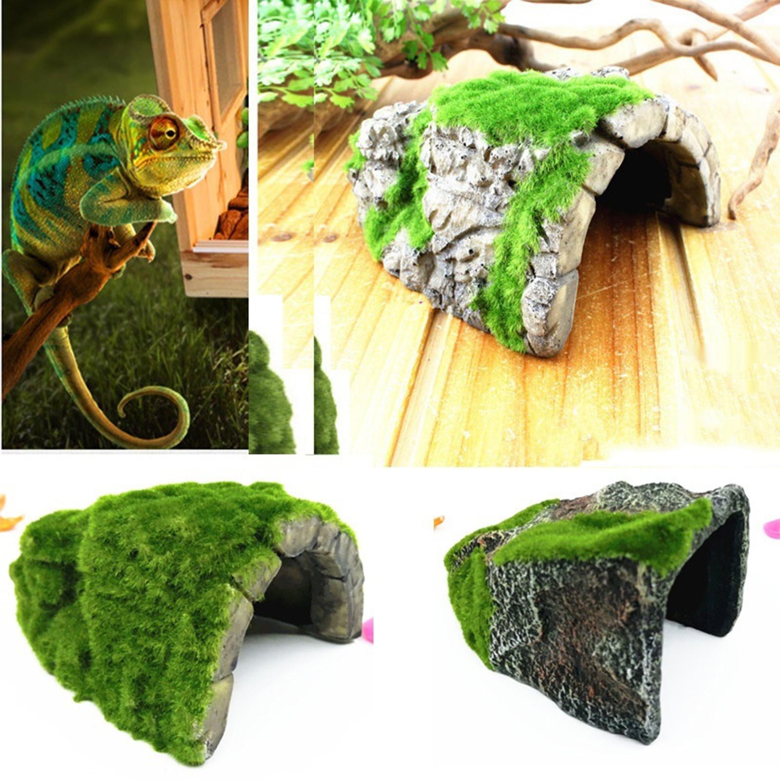 Reptile Hiding Cave Resin Material Natural Non- Hideout for Small Lizards Turtles Bearded Dragon Tortois Amphibians Fish Pet Supplies -