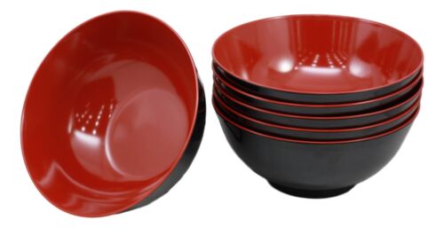 Asian Red Black Melamine Ramen Udon Pho Gourmet Soup Bowls Pack Of 6 Set 52oz