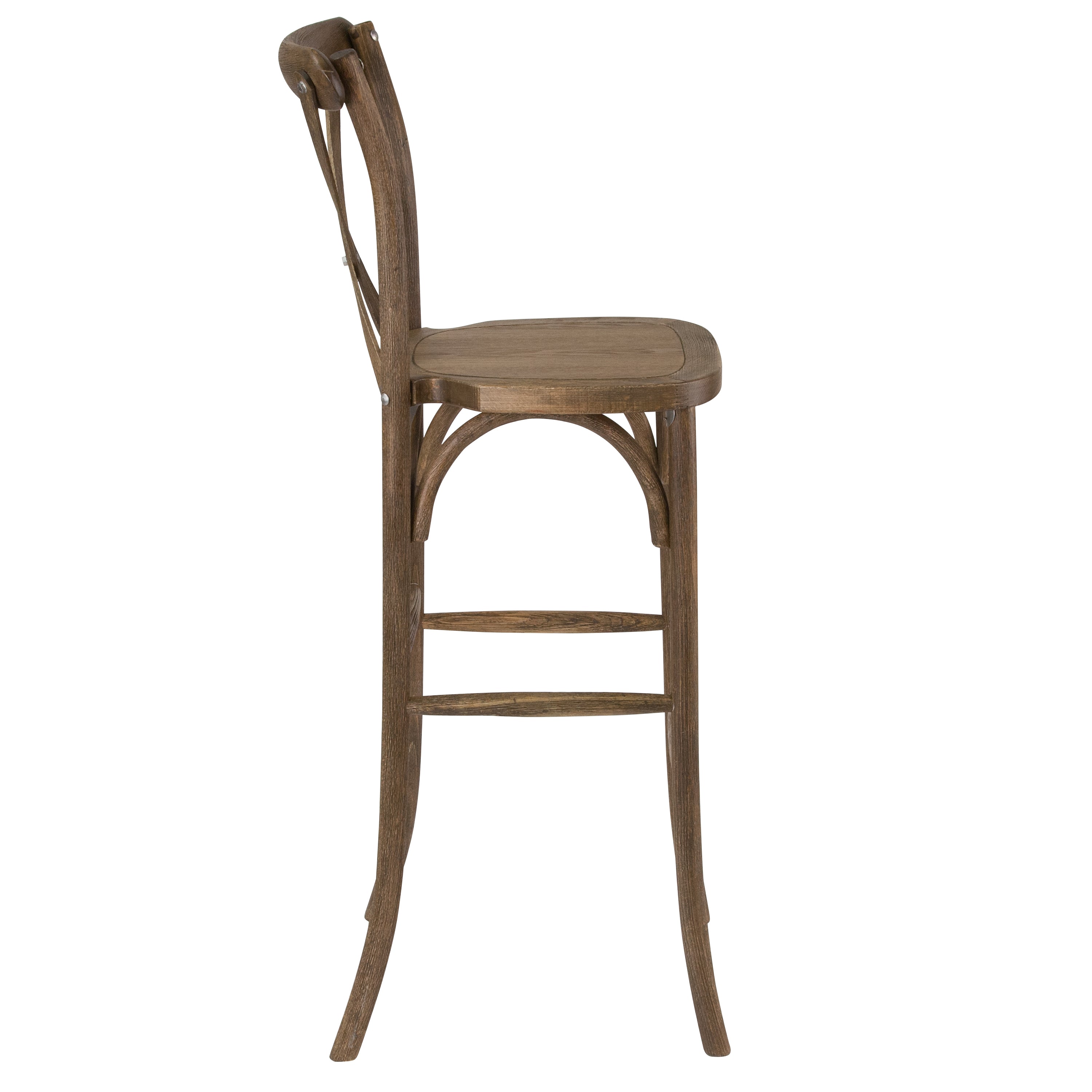 BizChair 2 Pack Dark Antique Wood Cross Back Barstool